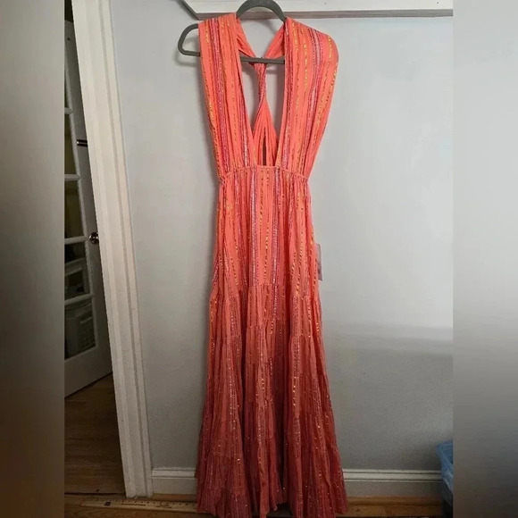 SUNDRESS Suzie Maxi Dress Sao Paolo Rainbow Metallic Stripe Pink Size Large NWT - Picture 5 of 9